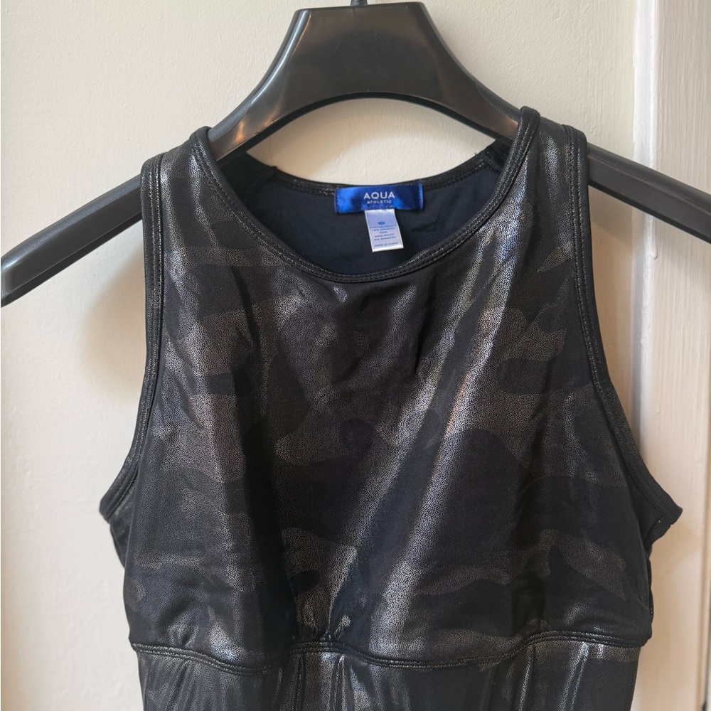 Aqua Black Shiny Metallic Camo Sports Bra